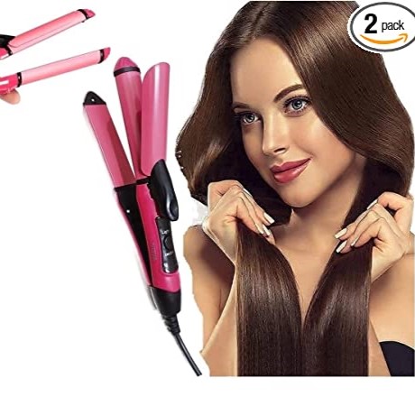 Nova Hair Straightener & Curler NHC -2009 ,Beauty Set Ceramic Coating Curly  & Straight for women & girl (Pink) – Amoha Beauty